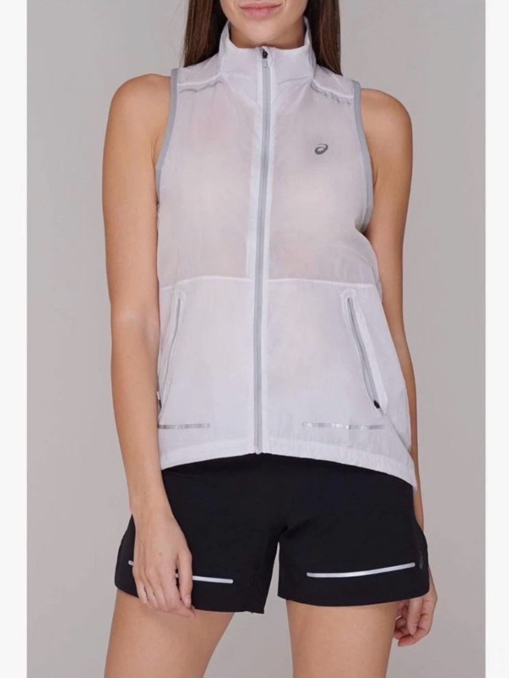 Asics White Lightweight Zip-Front Running Vest